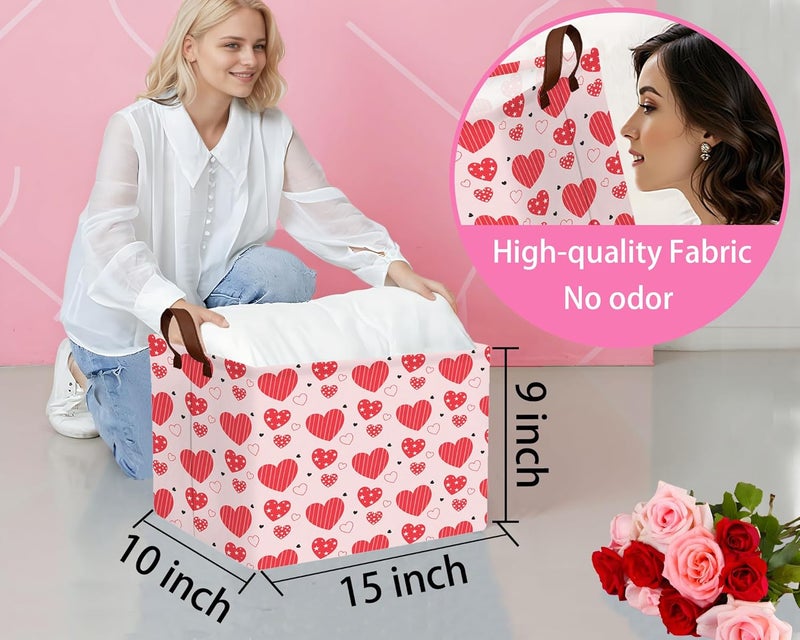 BOOHIT Valentines Day Basket Large Foldable Heart Shaped Storage Box for Gifts Kids Empty Storage Bins Rectangular Toy Organizer Decor (Pink Red Love Pentagram) - Image 2
